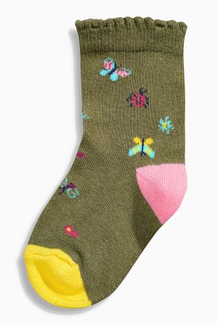 Pink Bug And Stripe Socks Five Pack (Younger Girls)